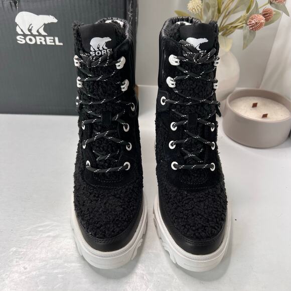 Sorel Brex Heel Lace Waterproof Boot Black/White NL4814-010 Women 9 Tried On - Picture 5 of 11